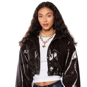 AKIRA Brown Patent Leather Jacket